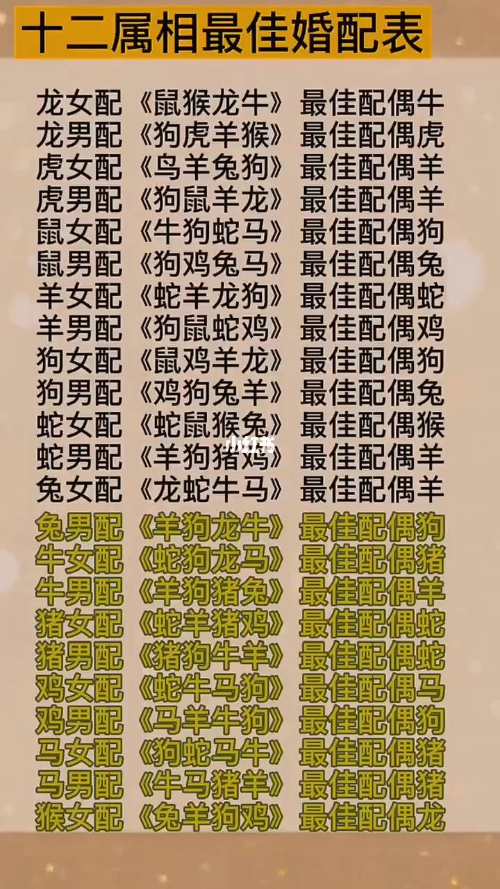 生肖配对在线查询表(十二生肖配对表查询十二生肖分配)